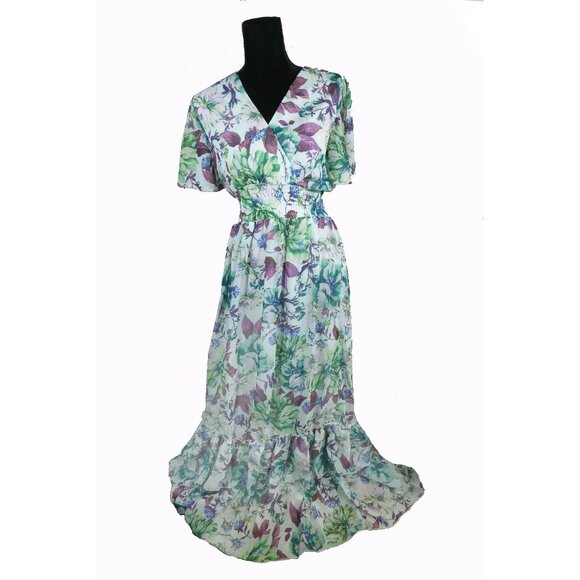 Elegant Mint Green Floral Edwardian inspired Tea gown Size M - L - Picture 1 of 9